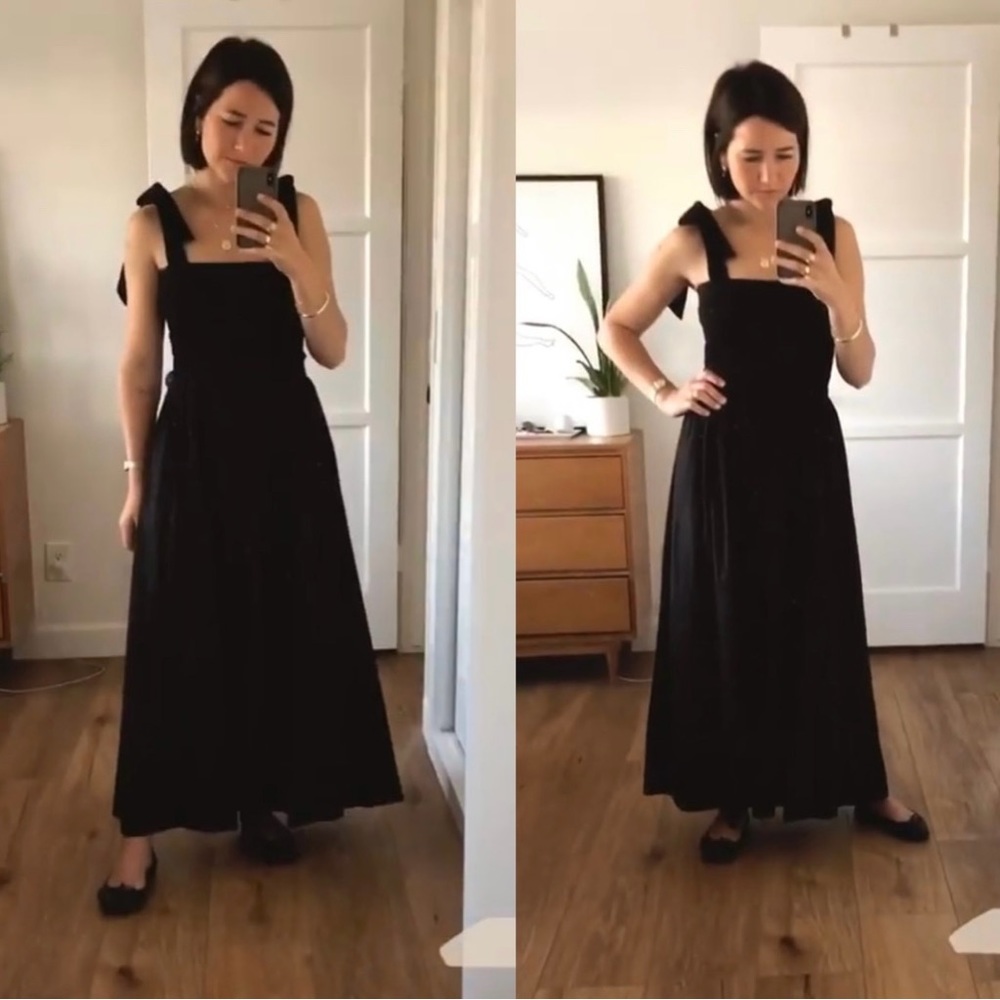 DOEN Black Tie Shoulder Rouched Long Maxi Dress sz Small